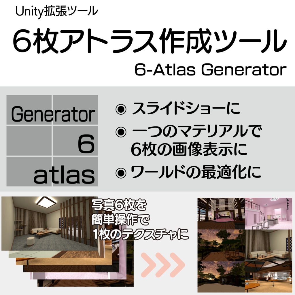 [VRChat想定]6スロット画像アトラス化ツール「Six-Atlas Generator」