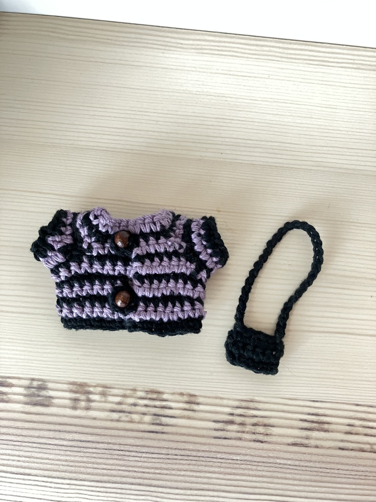 10cmぬい用ぬい服&ポシェット2点セット(紫×黒ボーダー)