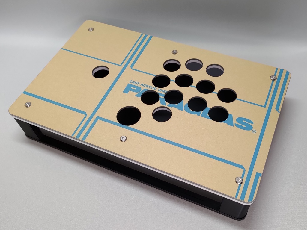 中型24mmボタン仕様コンパクトアケコンケース高さ45mm(中サイズ)ストッパー式メカクシキャップ2個付き