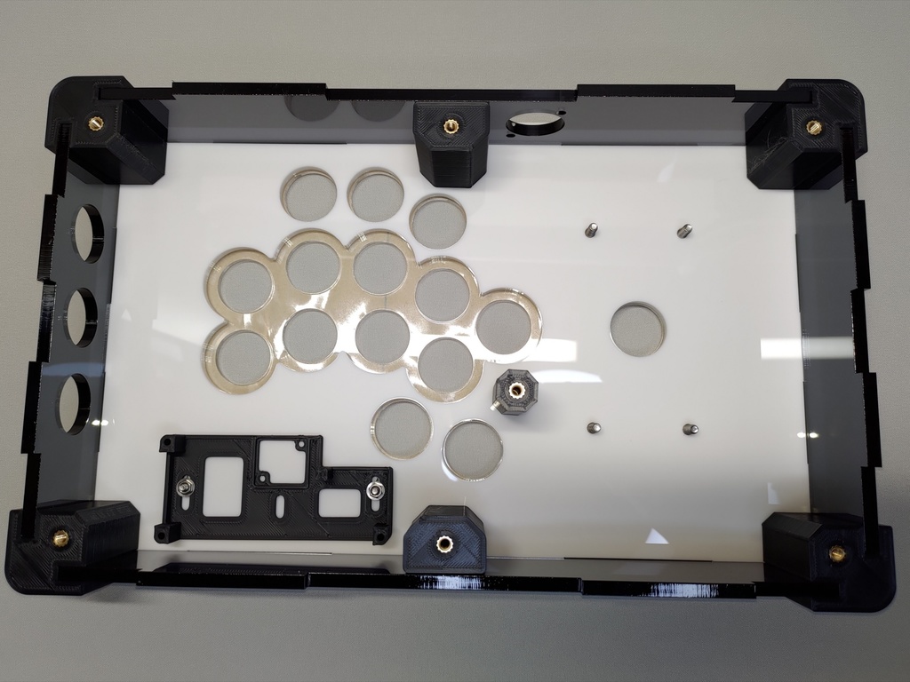 即納中型オール24mmボタン仕様コンパクトアケコンケースタイプ2高さ45mm ストッパー式メカクシキャップ3個付き