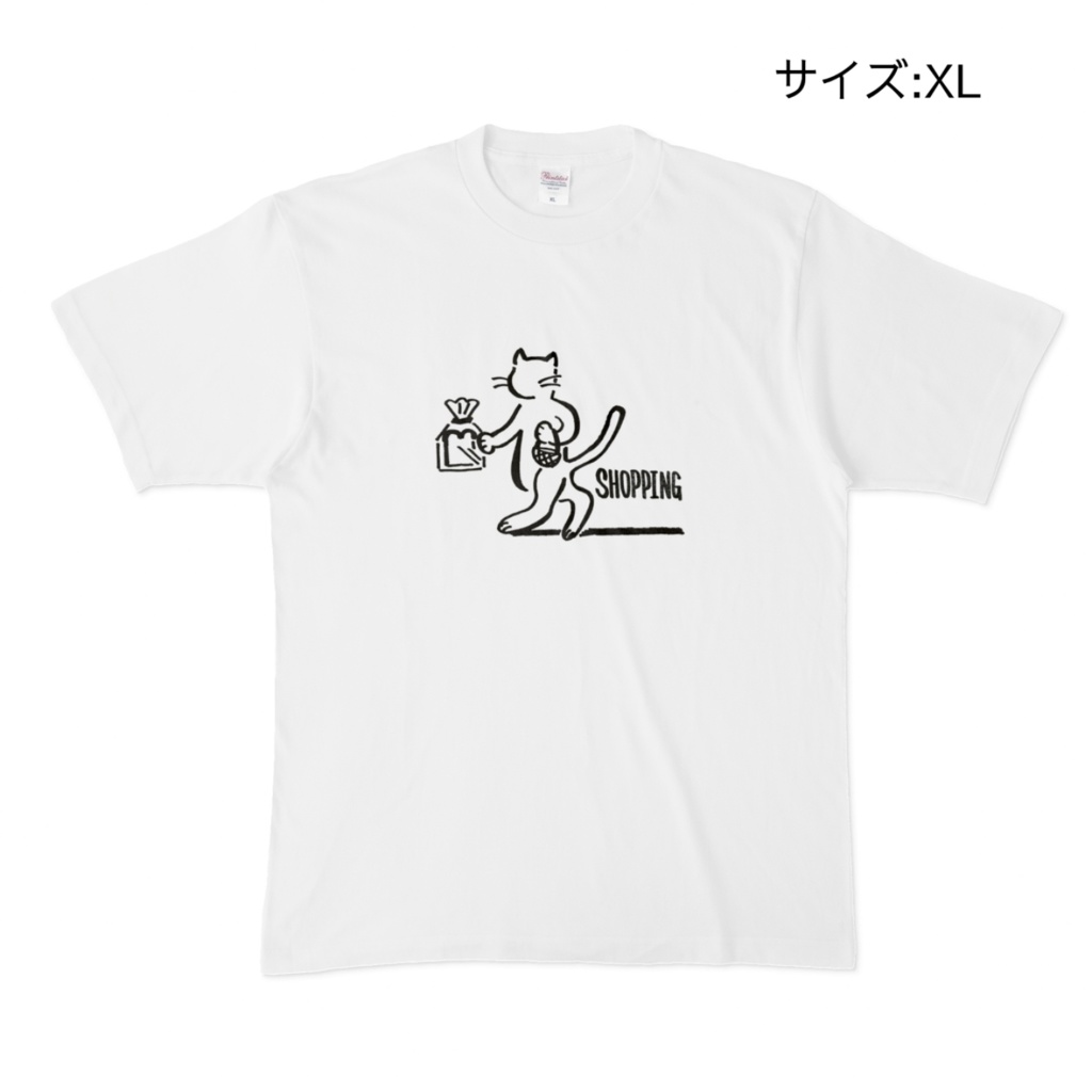 買い物をする猫・白Tシャツ