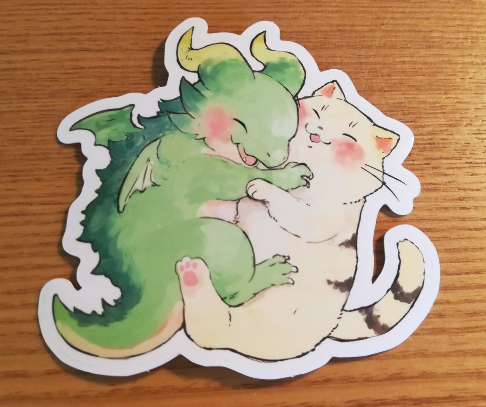 防水・ドラゴンと猫ステッカー88×90mm(送料込み)【StickerApp様コラボステッカー】