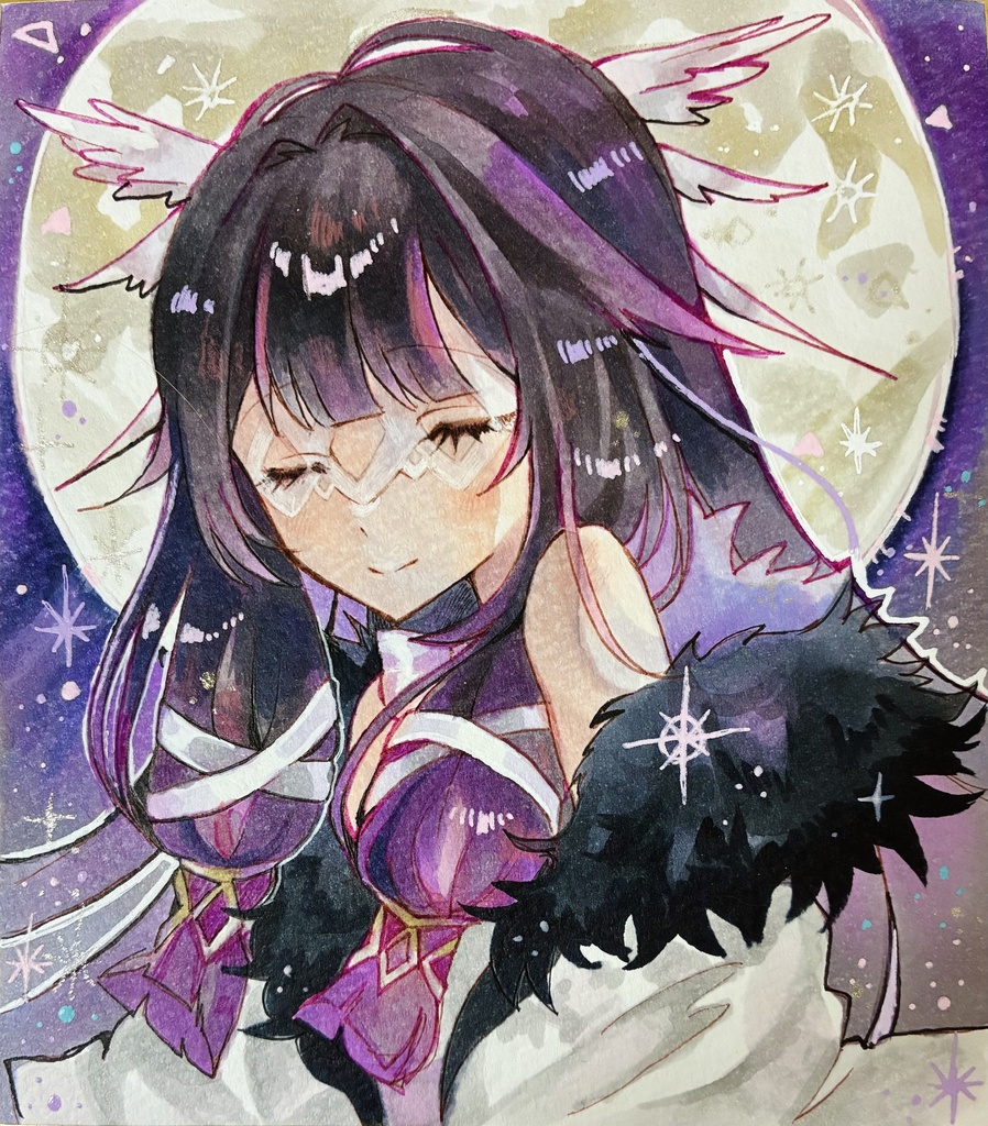 原神　イラスト　ファンアート　手描きイラスト　コロンビーナ