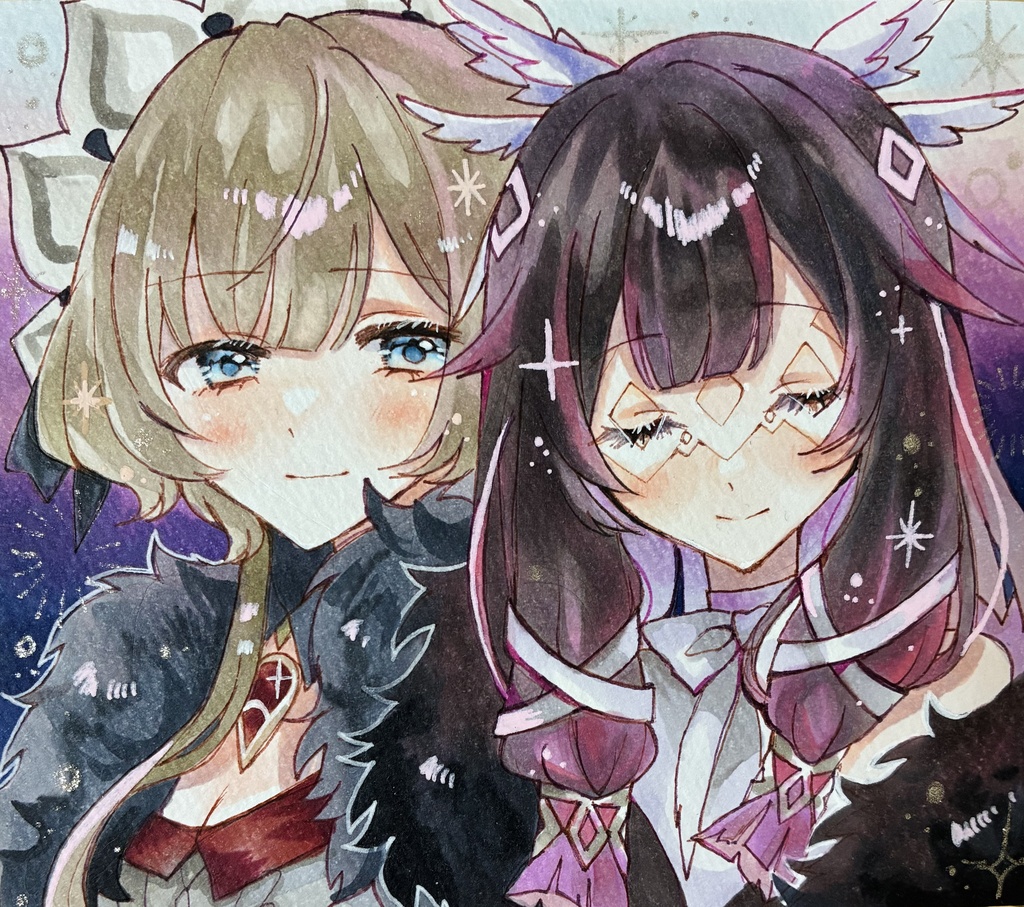 原神　ファンアート　手描きイラスト　原画　サンドローネ　コロンビーナ