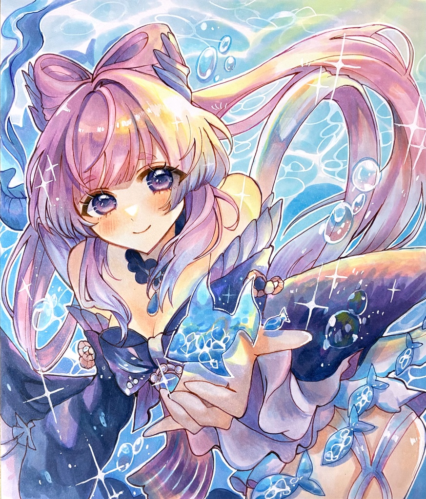 原神 ファンアート 手描きイラスト 珊瑚宮心海 原画 色紙 コピックイラスト