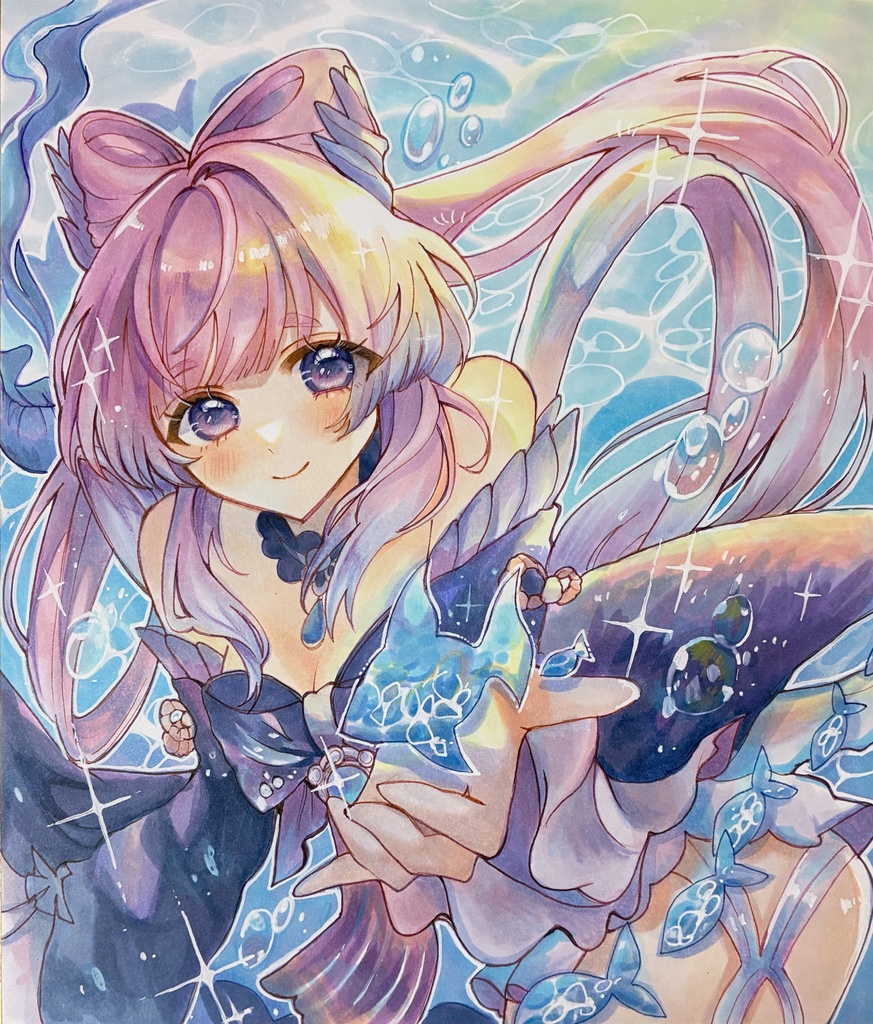 原神 ファンアート 手描きイラスト 珊瑚宮心海 原画 色紙 コピックイラスト