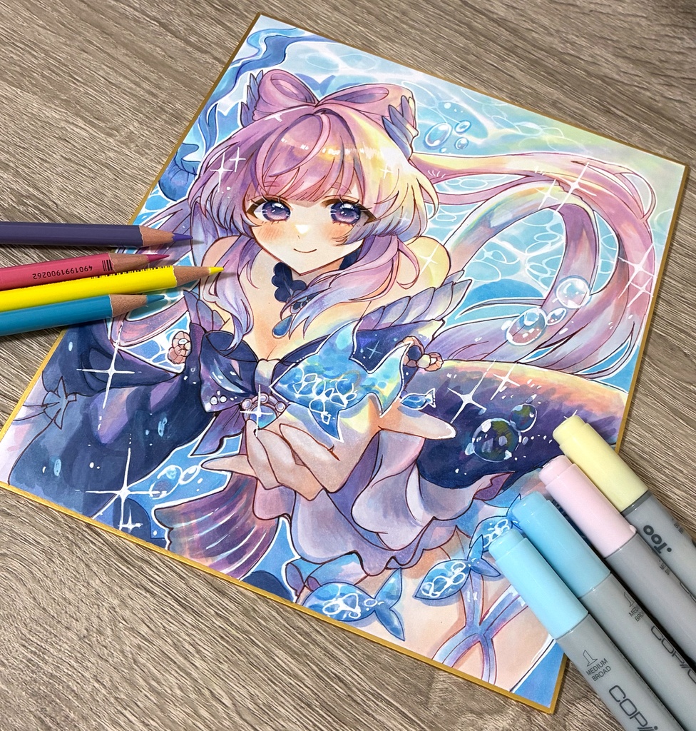 原神 ファンアート 手描きイラスト 珊瑚宮心海 原画 色紙 コピックイラスト