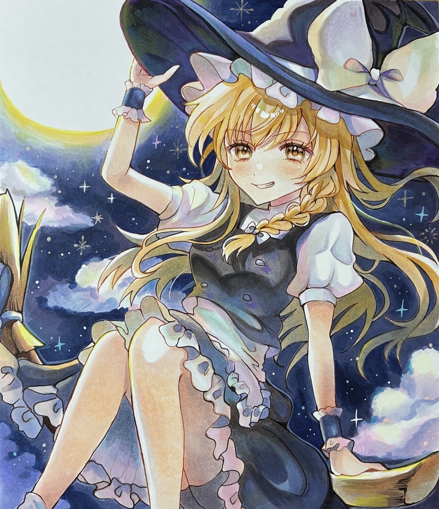 東方project 霧雨魔理沙 手描きイラスト ファンアート 二次創作
