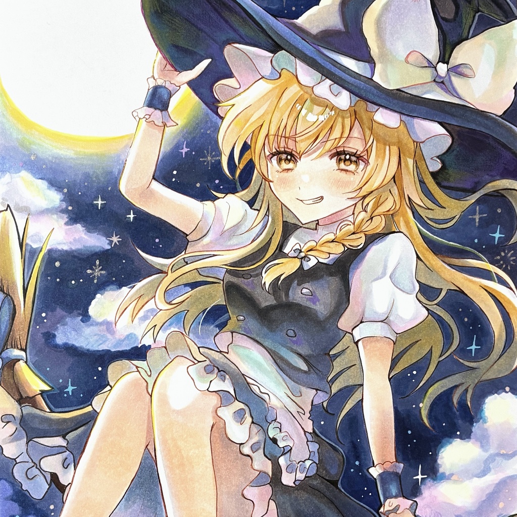 東方project 霧雨魔理沙 手描きイラスト ファンアート 二次創作