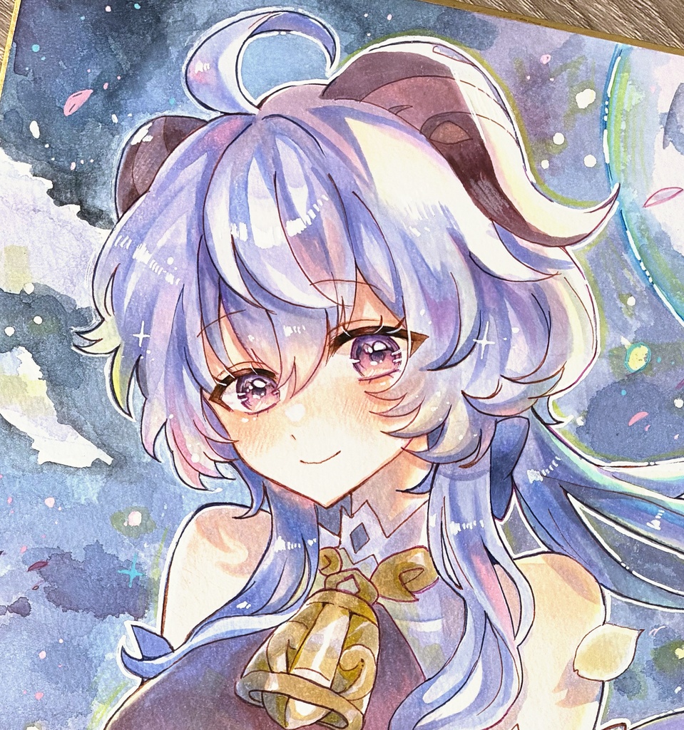 原神　ファンアート　甘雨　手描きイラスト
