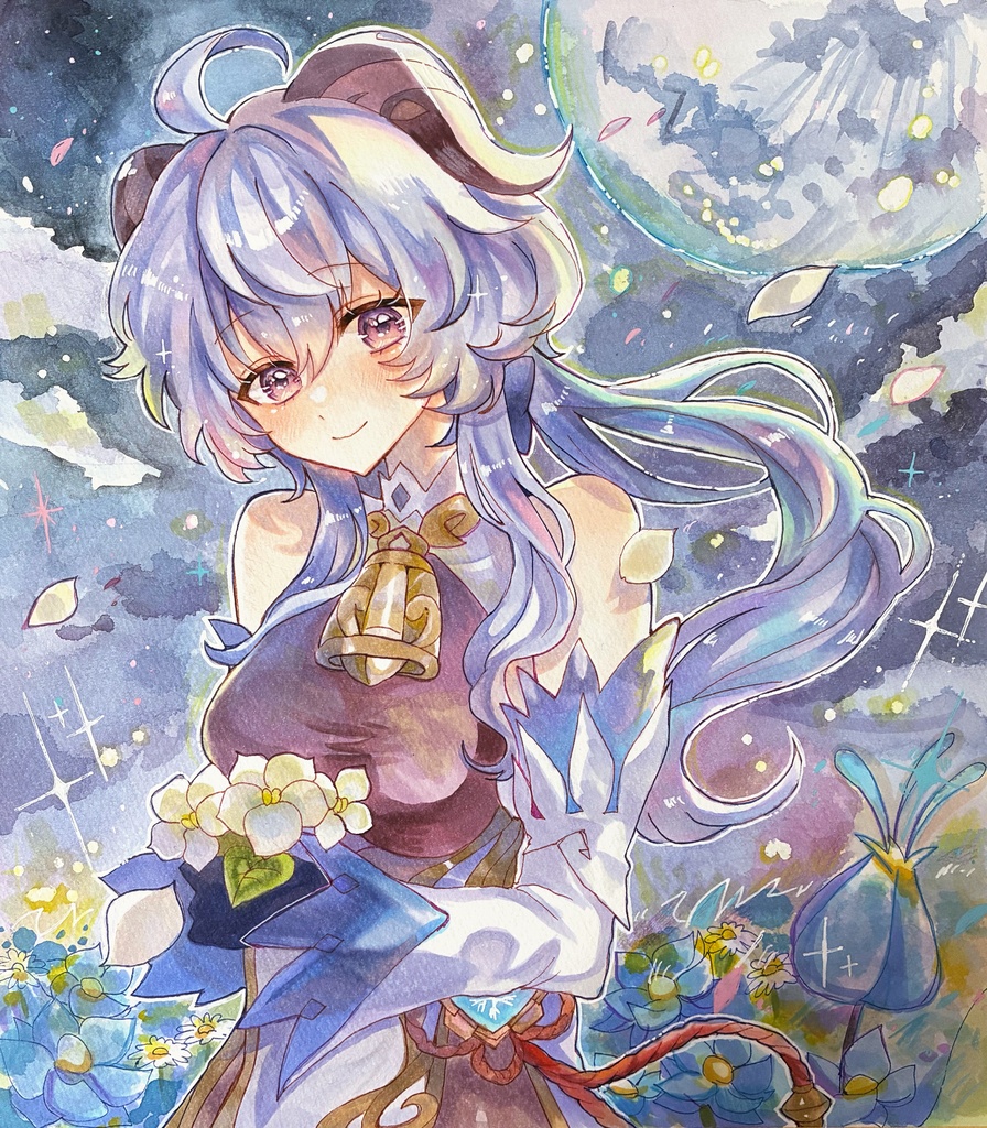 原神 ファンアート 甘雨 手描きイラスト