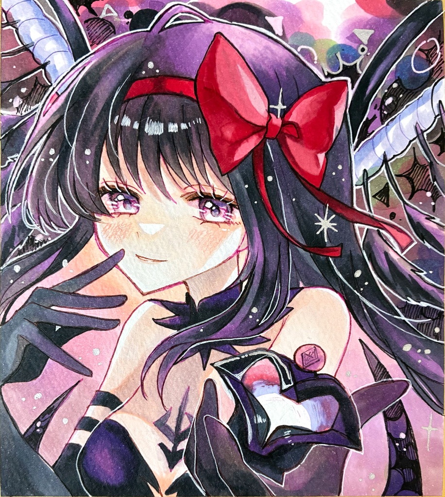 ファンアート　手描きイラスト　悪魔ほむら　暁美ほむら　魔法少女まどか⭐︎マギカ　まどマギ　原画