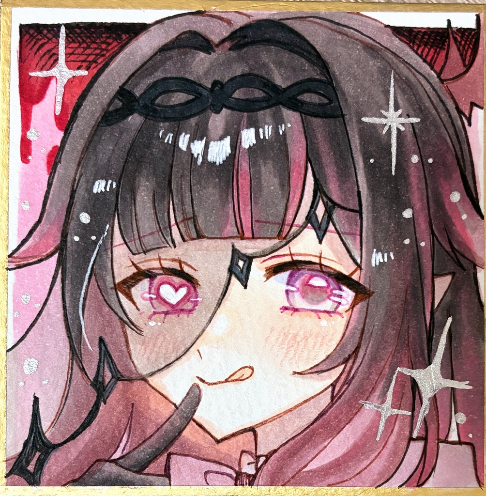 原神　ファンアート　コロンビーナ　サンドローネ　吸血鬼　ハンター　手描きイラスト　原画　色紙