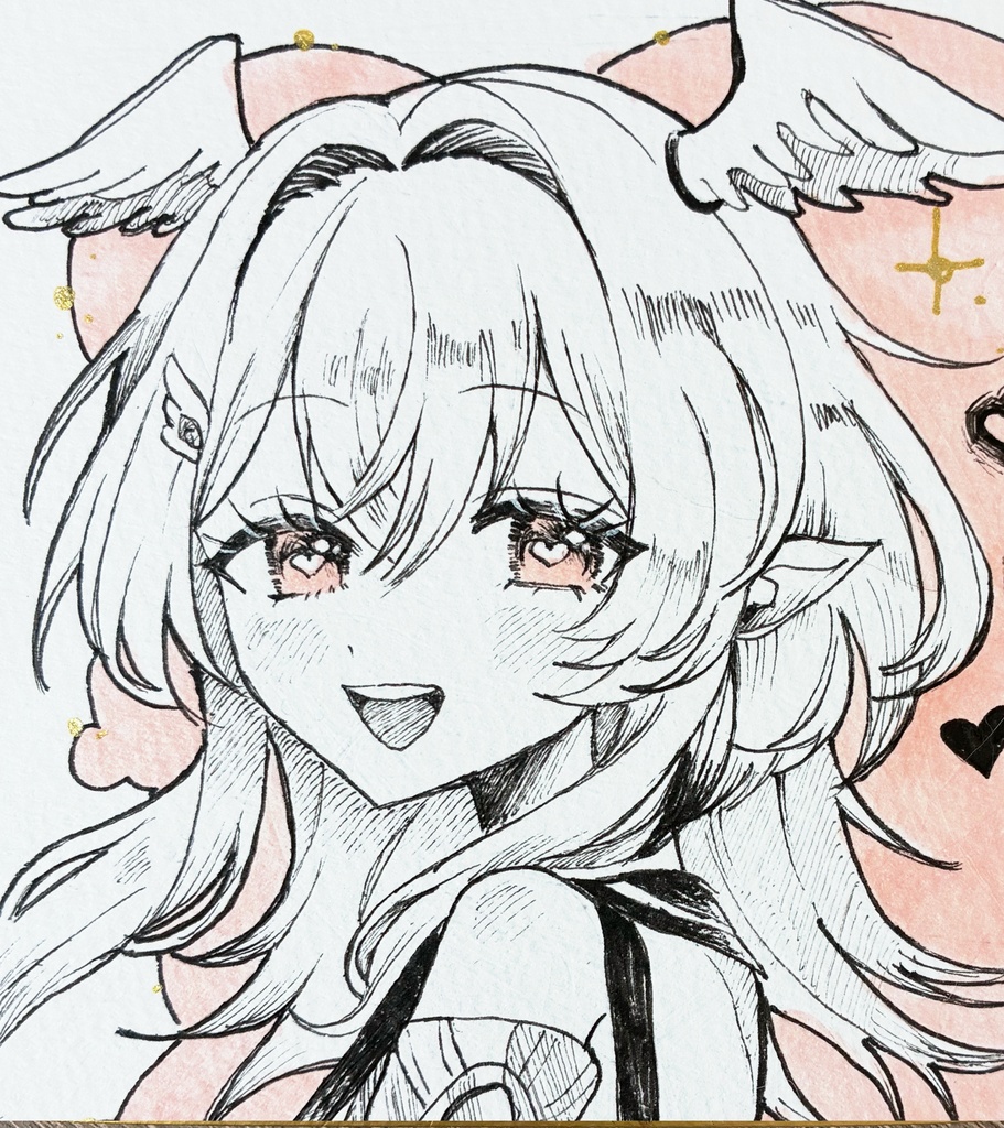原神　ファンアート　線画　リンネア　手描きイラスト　