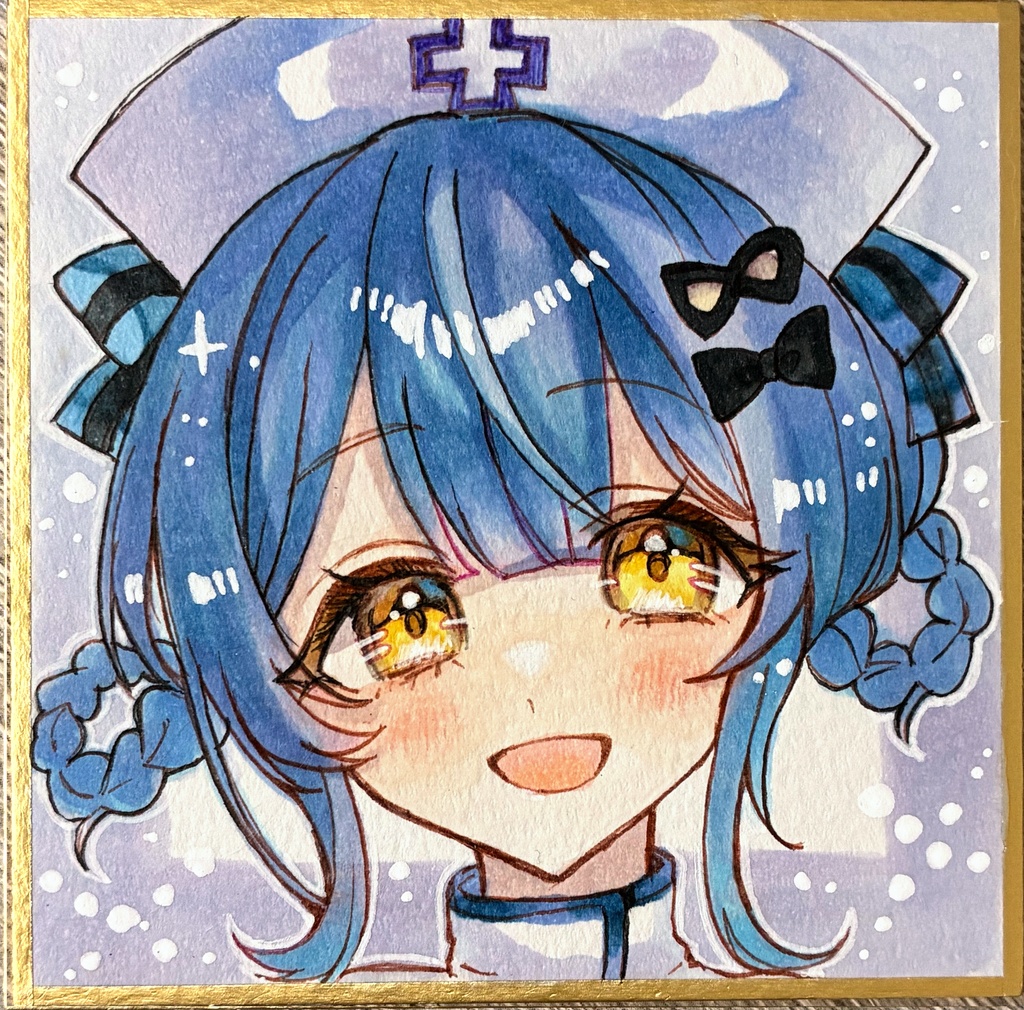 まのさば ファンアート ナース服 手描きイラスト コピックイラスト 色紙 原画