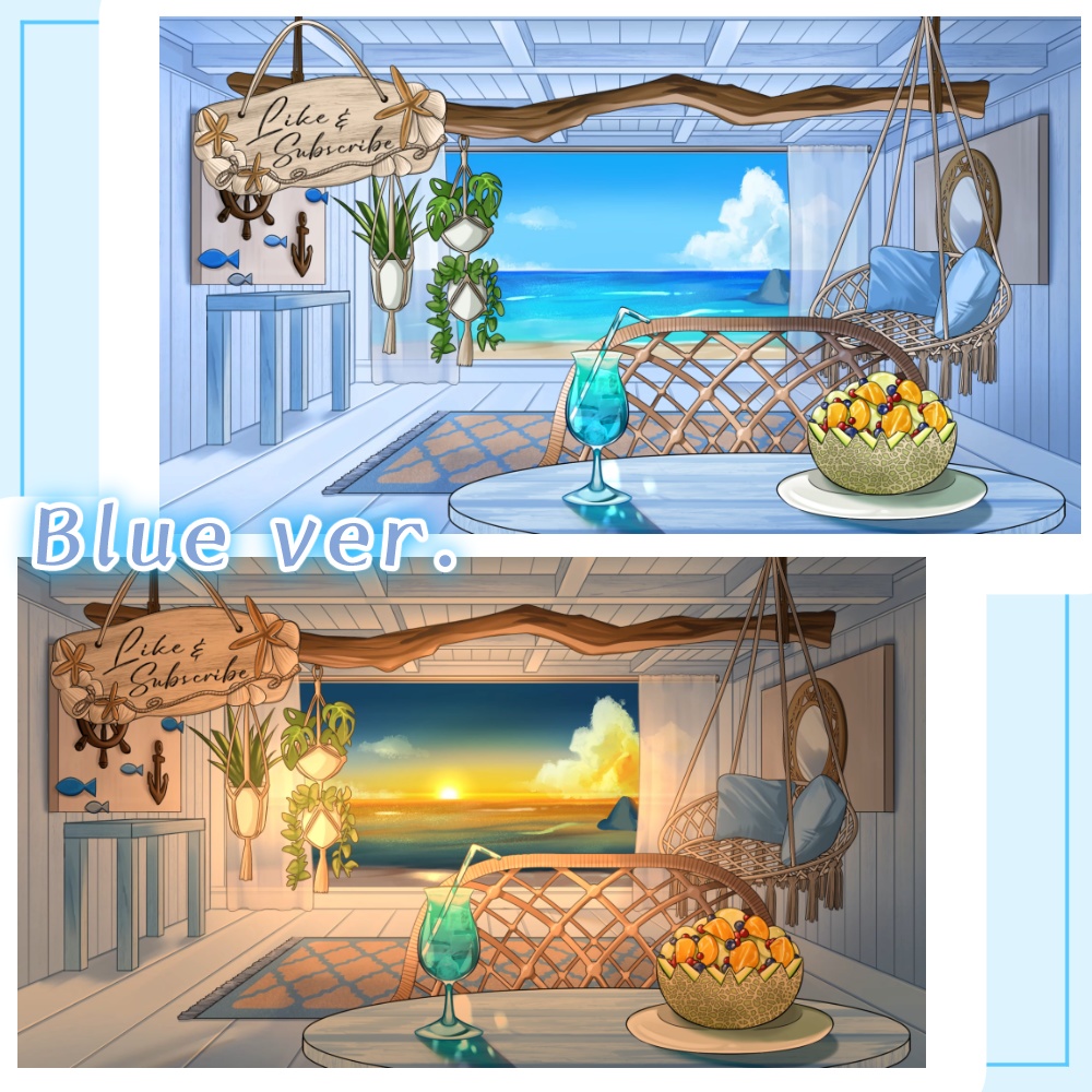 【動く背景素材】海の見えるお部屋【2色×2種】【VTuber向け配信素材】