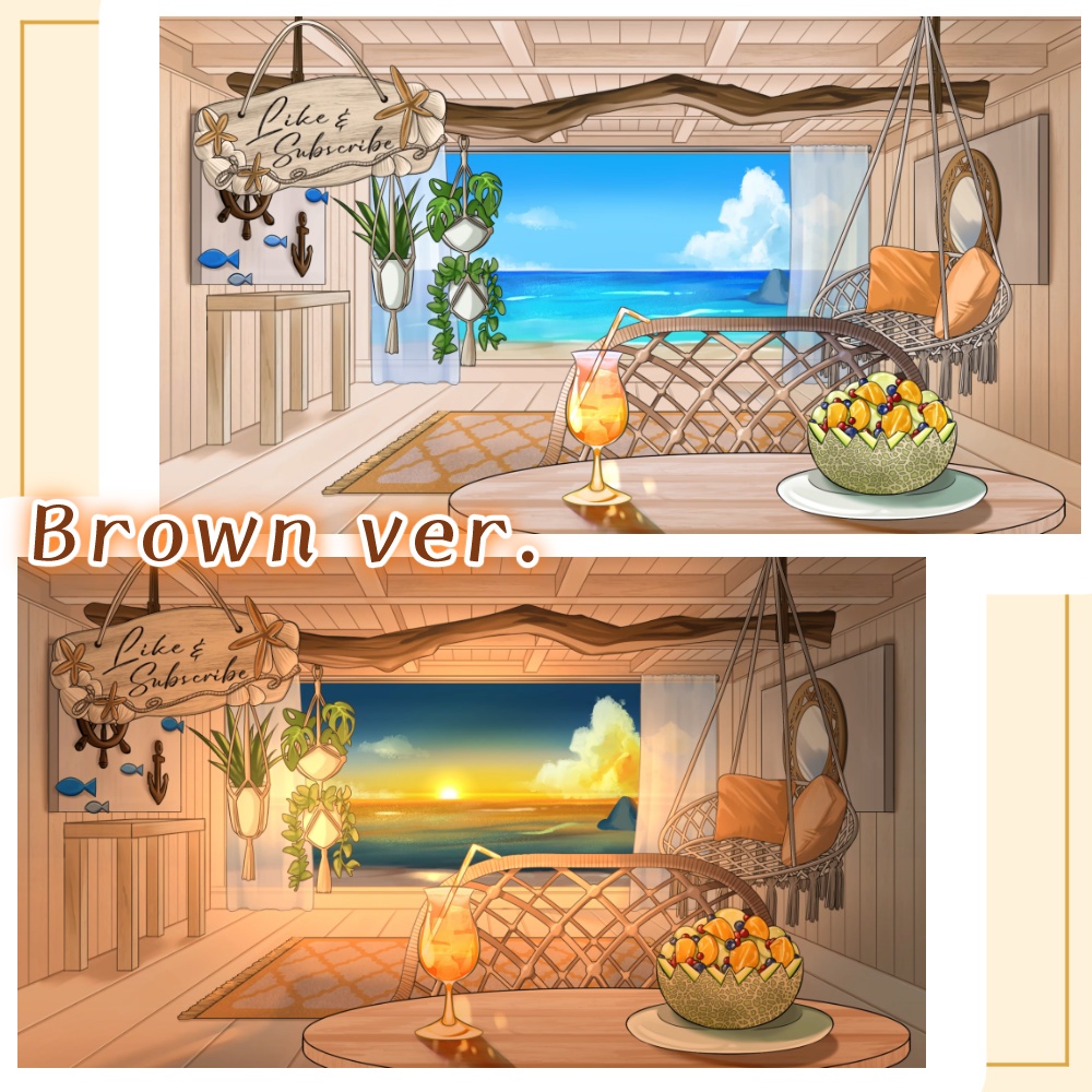 【動く背景素材】海の見えるお部屋【2色×2種】【VTuber向け配信素材】