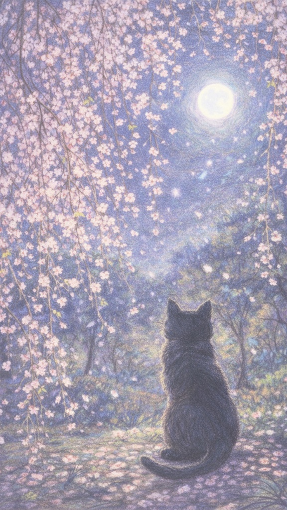 枝垂れ桜と月夜 |スマホ壁紙3枚セット