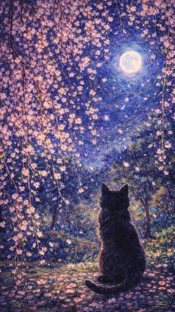 枝垂れ桜と月夜 |スマホ壁紙3枚セット