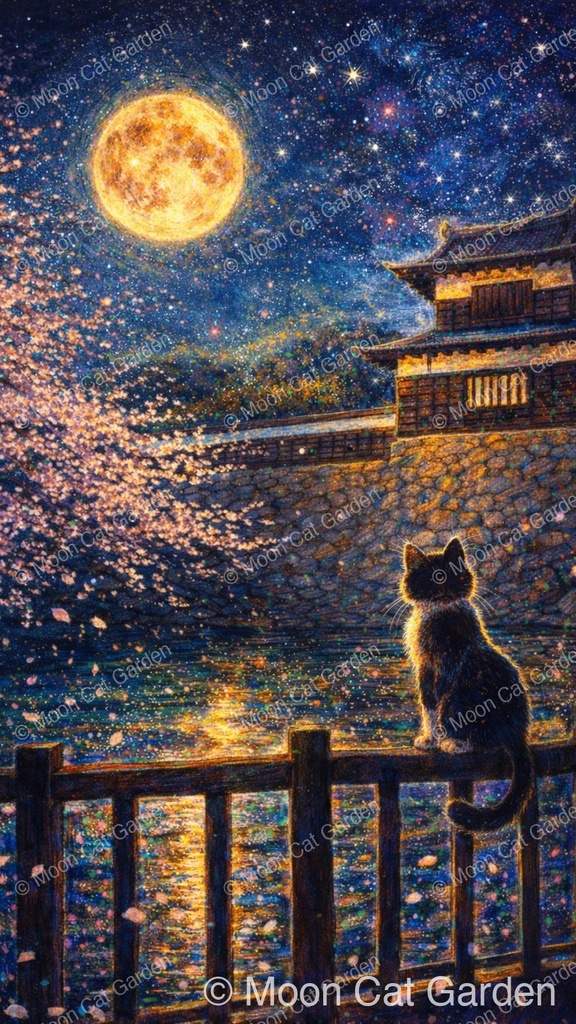 「星月夜の城 〜月猫の夢〜」 Starry Castle Night — A Moon Cat's Dream 3枚セット