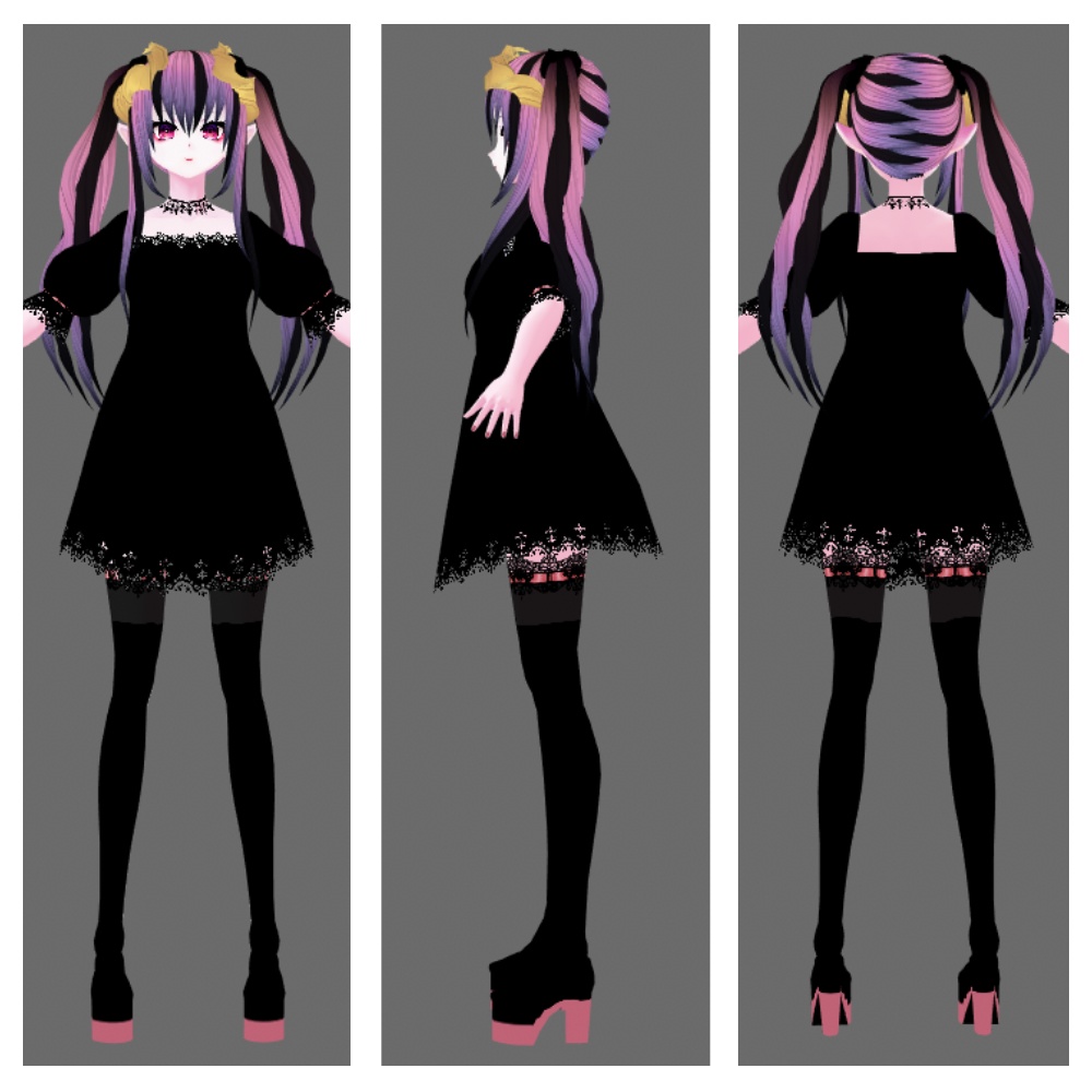 (PB/DB)お誕生日記念【HORN-DEVIL】メッシュツインテール VRChat想定3Dアバター