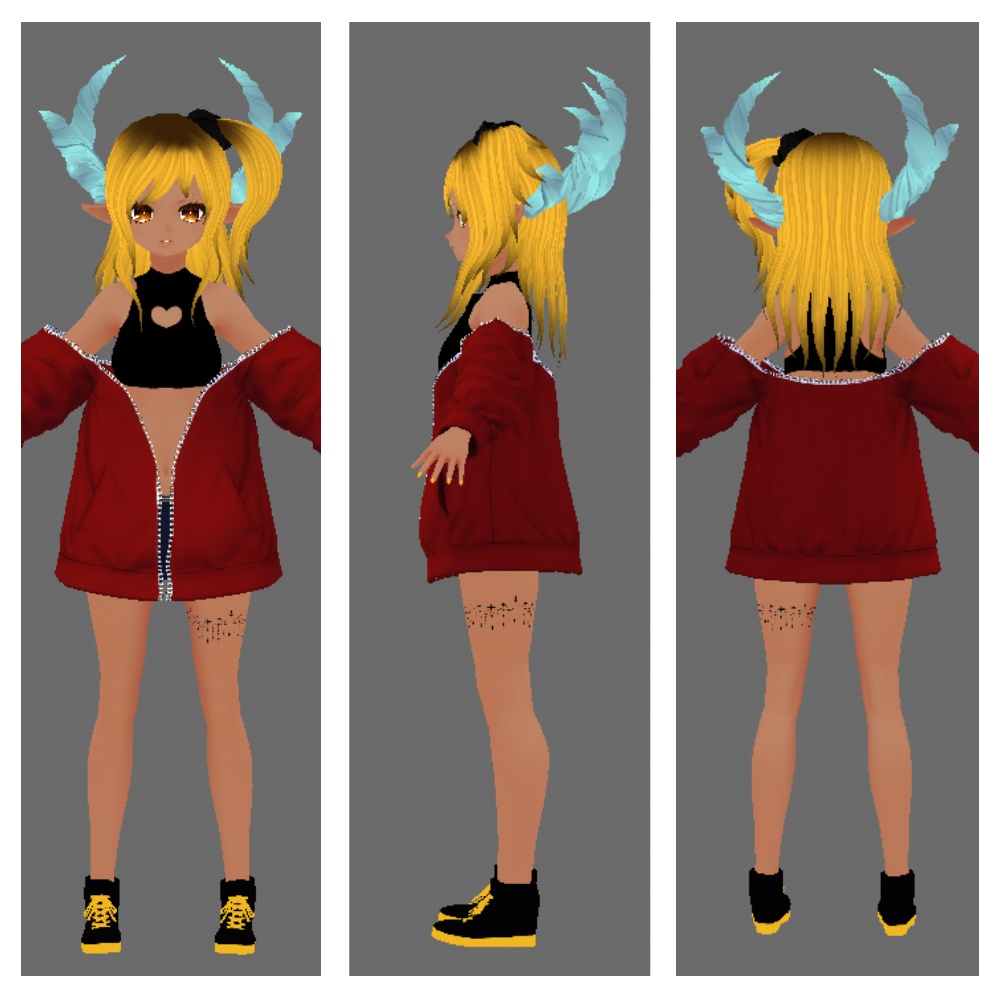 (Quest対応)お誕生日記念【HORN-DEER】サイドテール VRChat想定3Dアバター