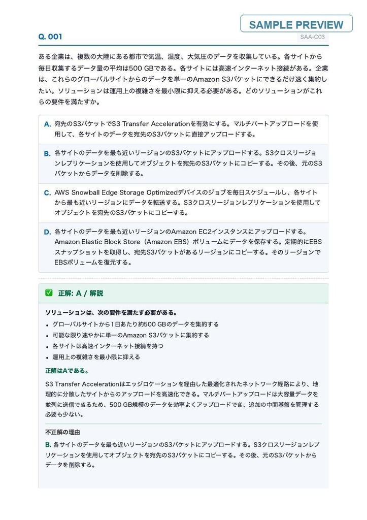 AWS認定 SAA-C03 試験対策PDFセット|1019問・全問解説+要点整理