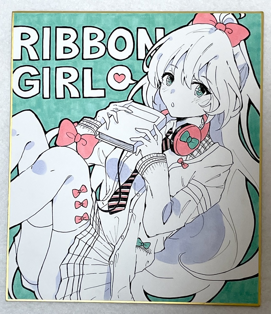 初音ミク　リボンガール　手描き　色紙