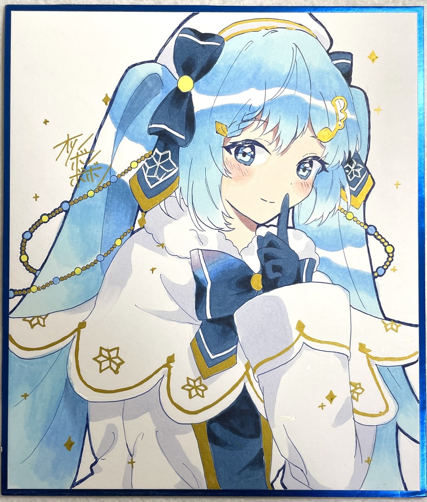 初音ミク　雪ミク2021 手描き色紙