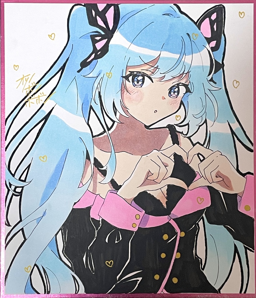 初音ミク　ハニーウィップ　手描き色紙　中サイズ