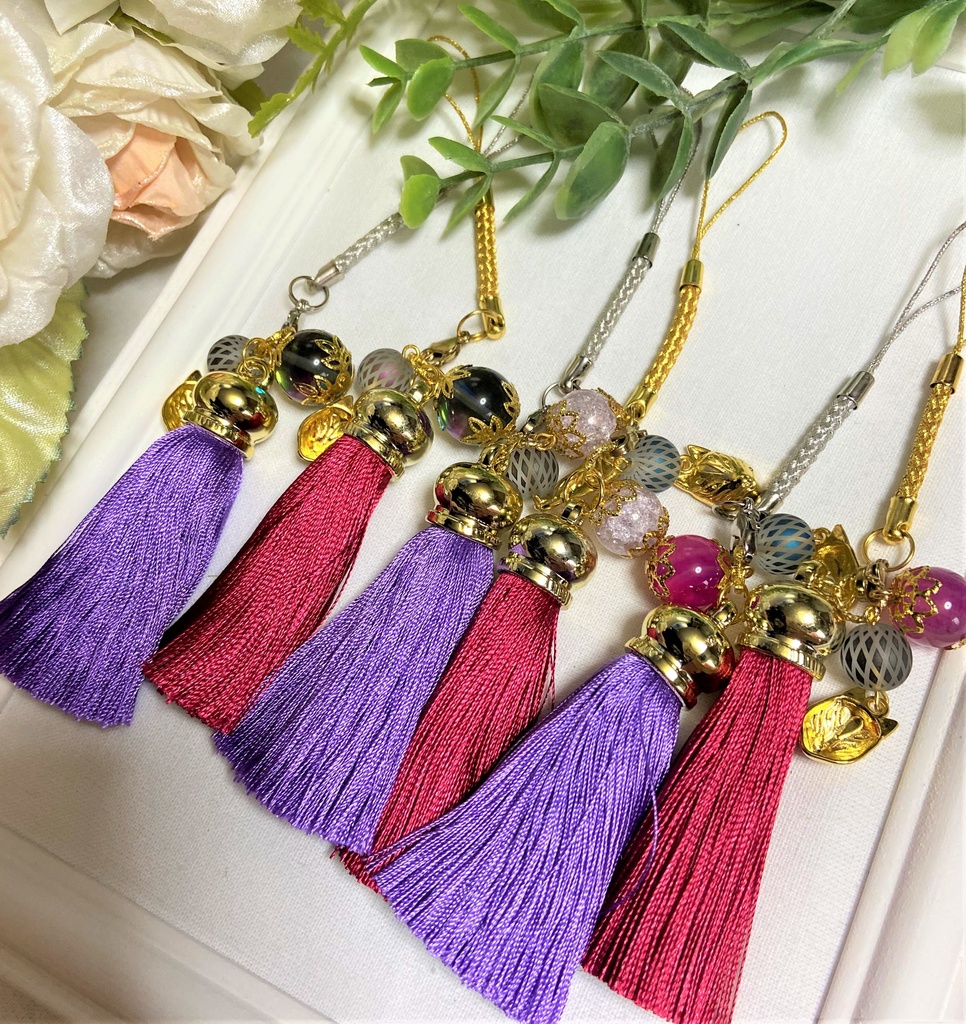 狐面 ラブラドライトストラップ 紫房