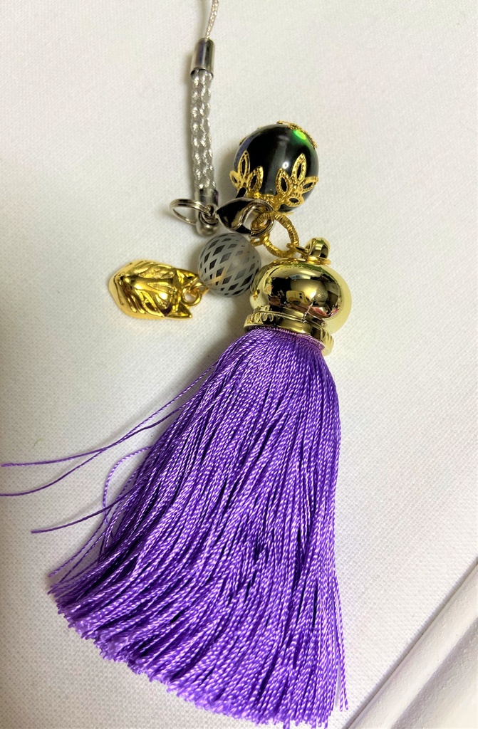 狐面 ラブラドライトストラップ 紫房