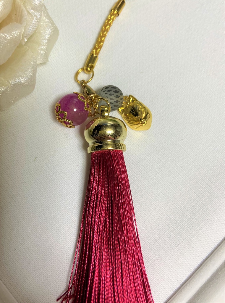 狐面 桜アゲートストラップ 赤房