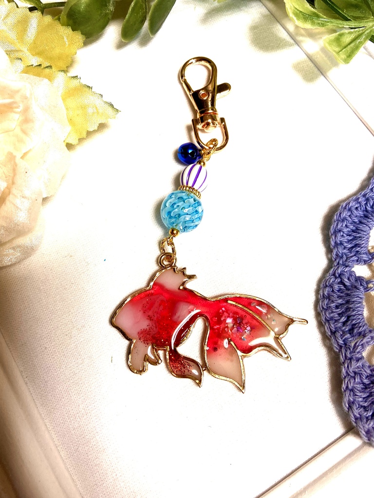 はんなり金魚ちゃんキーホルダー 水色 817