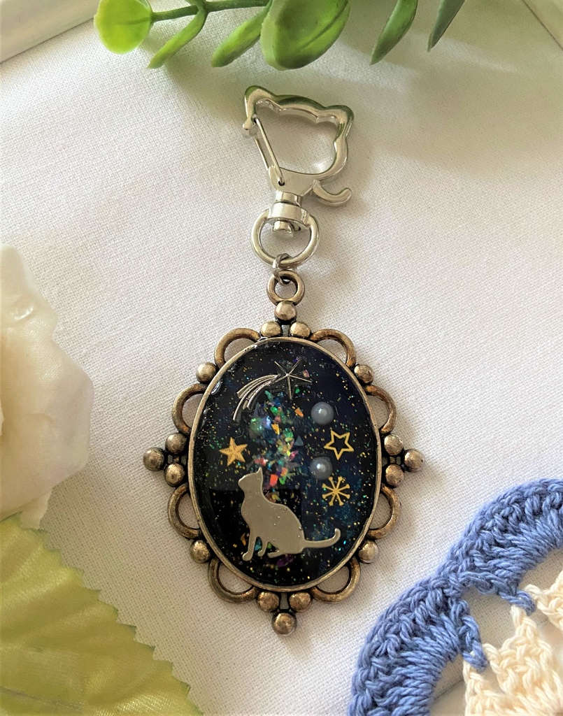 星空猫キーホルダー大きいサイズ 0721 手羽先ぺろぺろ Booth