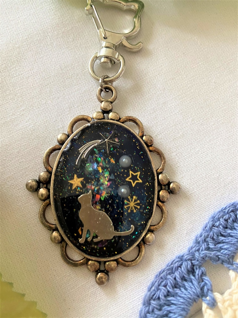 星空猫キーホルダー大きいサイズ 0721 手羽先ぺろぺろ Booth