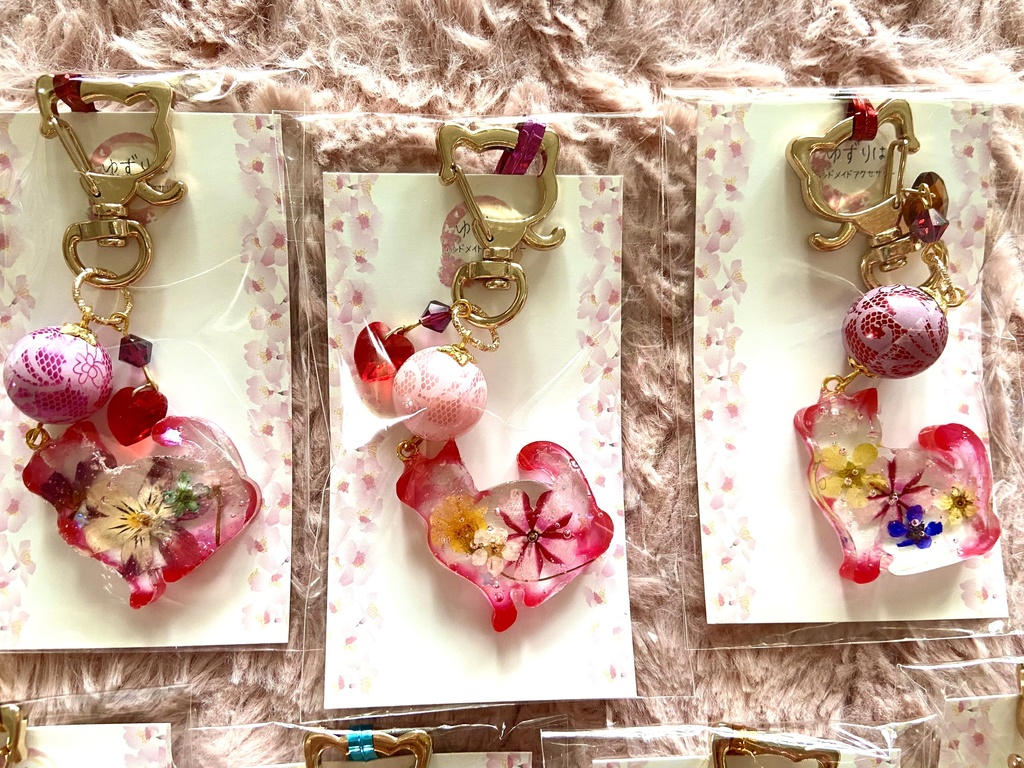 ドライフラワー・ハレノヒねこちゃんキーホルダー