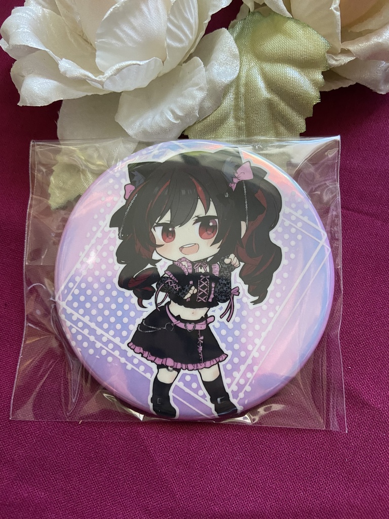 猫耳ゆずちゃんオーロラ缶バッジ　76ｍｍ