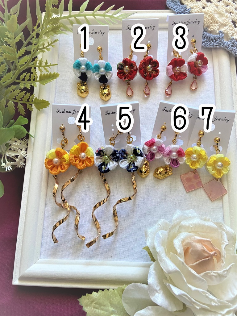 つまみ細工のお花のイヤリング⇔ピアス2
