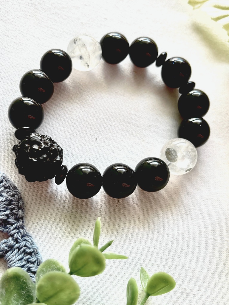 Zストーン（予言石）シルバーオブシディアン魔除けブレスレット　N36