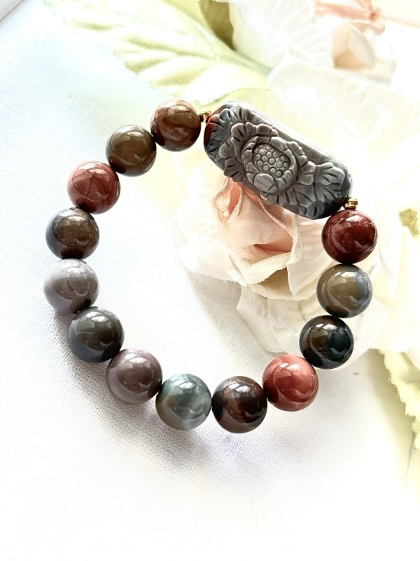 大地の調和を纏う 蓮花アラシャンアートブレスレット N8