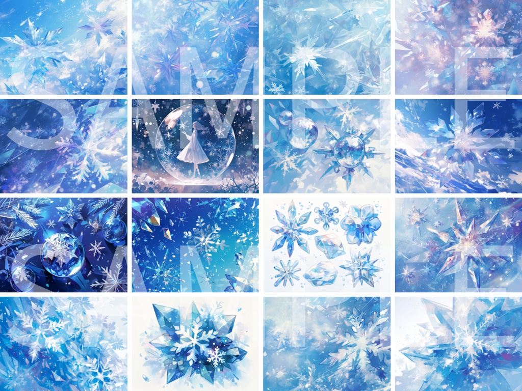 【背景素材】雪の結晶の背景素材100枚(比率4:3サイズ)