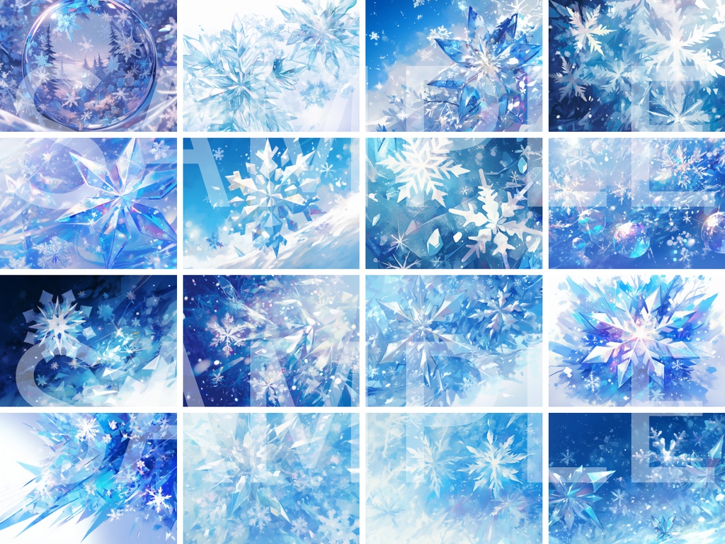 【背景素材】雪の結晶の背景素材100枚(比率4:3サイズ)