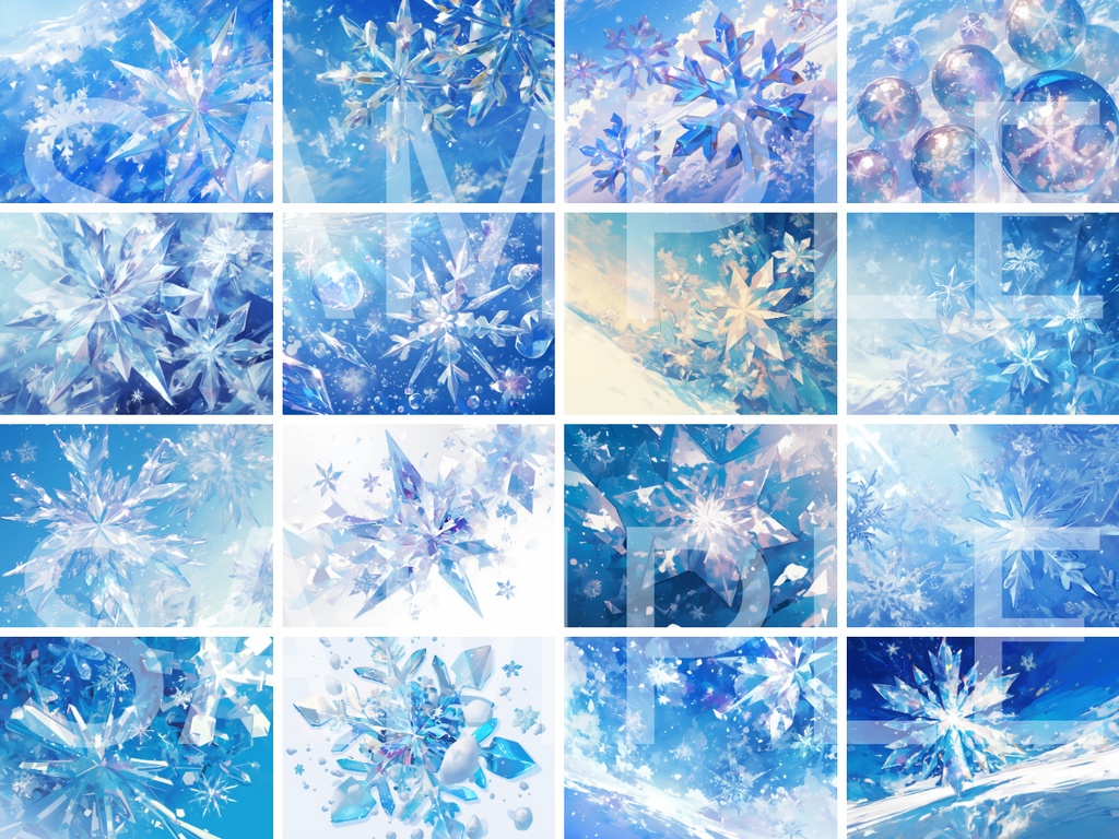 【背景素材】雪の結晶の背景素材100枚(比率4:3サイズ)