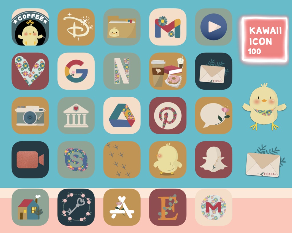 Handwritten Kawaii icon 100 (Chick)ひよこ