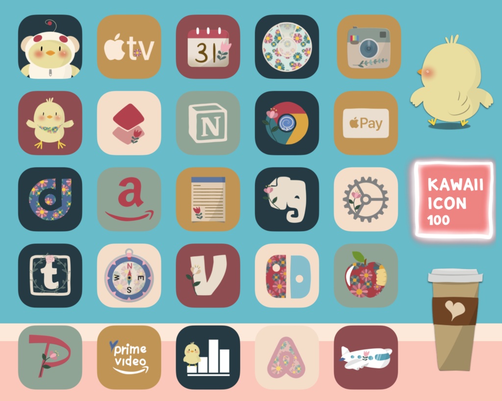 Handwritten Kawaii icon 100 (Chick)ひよこ