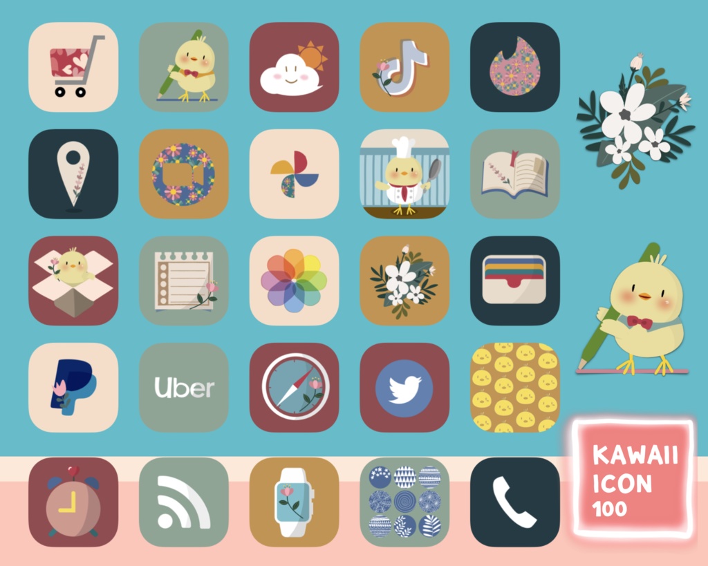 Handwritten Kawaii icon 100 (Chick)ひよこ