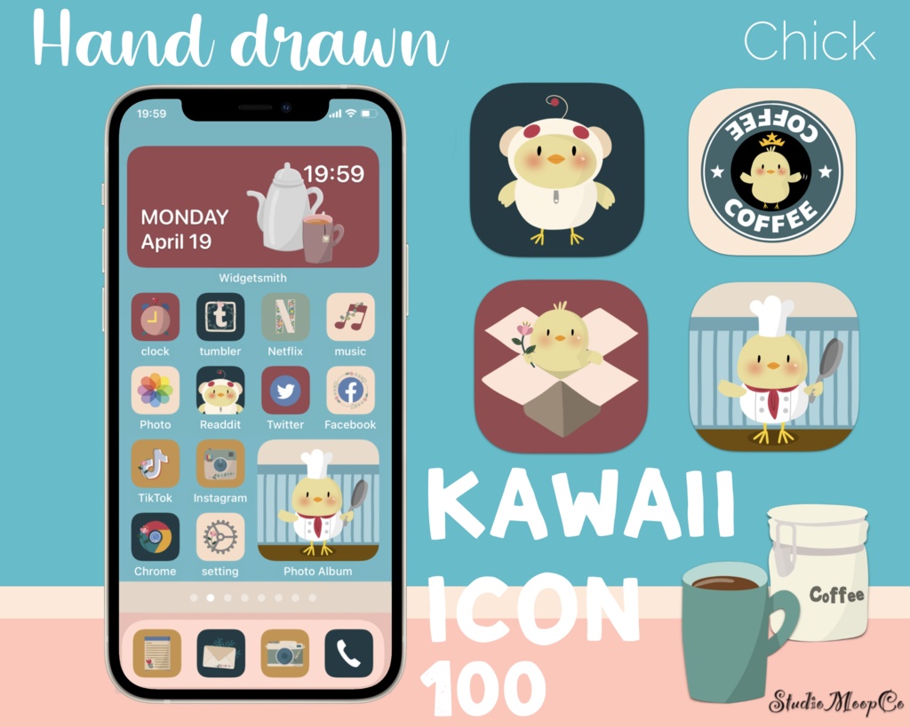 Handwritten Kawaii icon 100 (Chick)ひよこ
