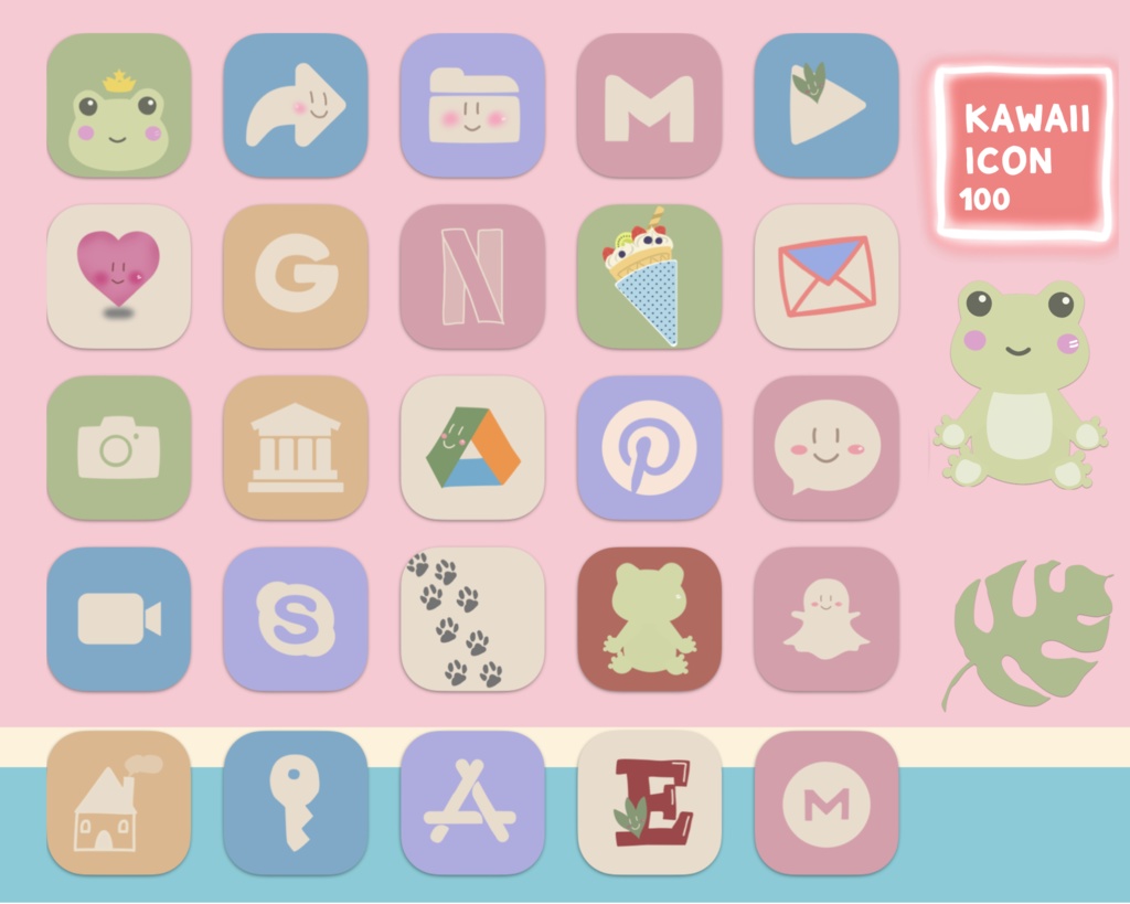 Hand drawn Kawaii icon 100(frog)