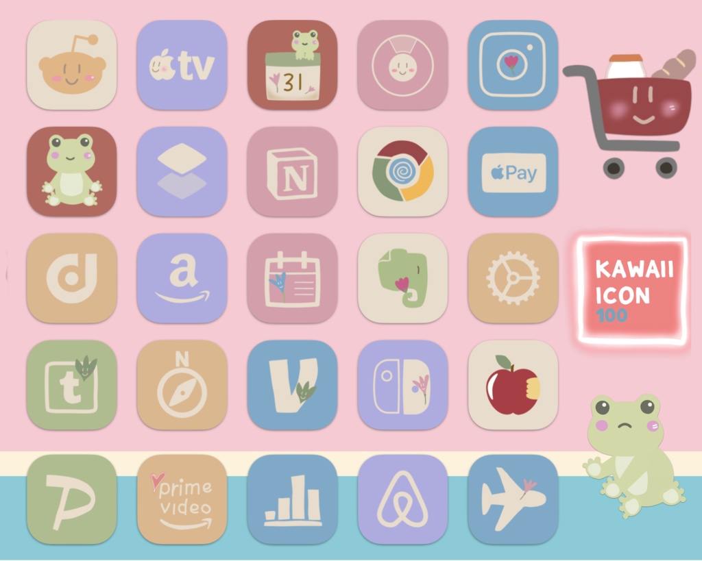 Hand drawn Kawaii icon 100(frog)